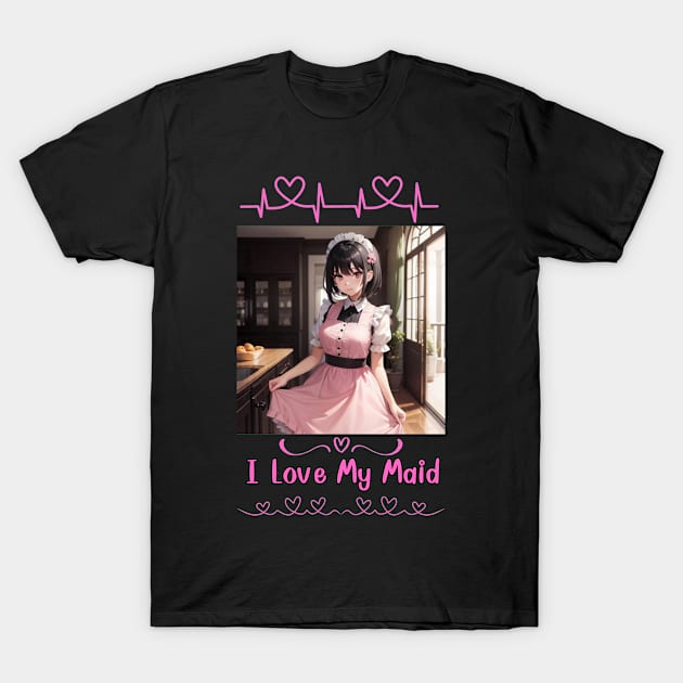 I Love My Maid Heart Anime Girl T-Shirt by Clicks Clothes